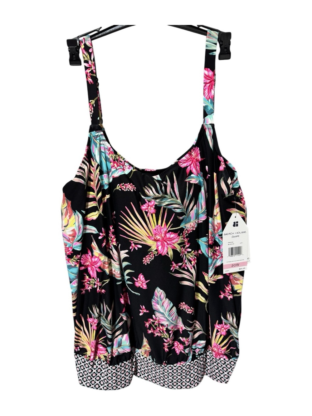 Beach House Black Floral Camisole with Pink and Teal Print